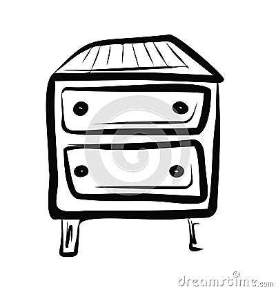 Chest of drawers. Curbstone. Shelf. A little table.Vector picture drawn by hand from a set about home life and comfort. There are Vector Illustration