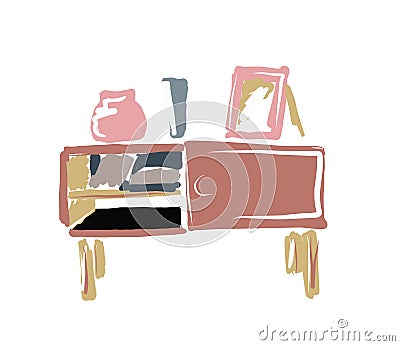 Chest of drawers. Curbstone. Shelf. A little table.Vector picture drawn by hand from a set about home life and comfort. There are Vector Illustration