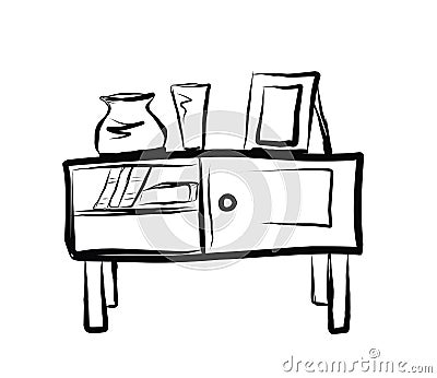Chest of drawers. Curbstone. Shelf. A little table.Vector picture drawn by hand from a set about home life and comfort. There are Vector Illustration
