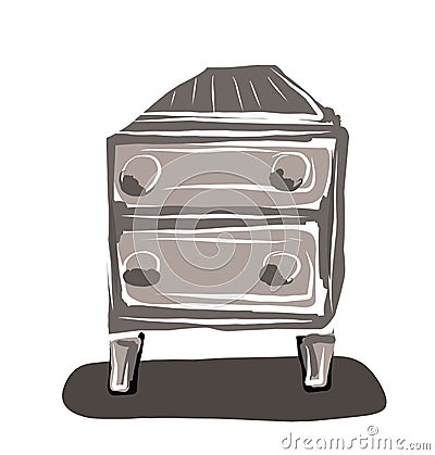 Chest of drawers. Curbstone. Shelf. A little table.Vector picture drawn by hand from a set about home life and comfort. There are Vector Illustration