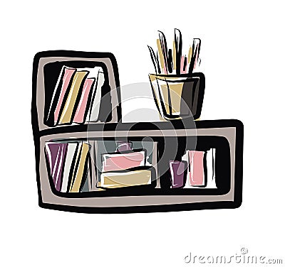 Chest of drawers. Curbstone. Shelf. A little table.Vector picture drawn by hand from a set about home life and comfort. There are Vector Illustration