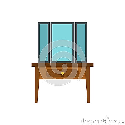 Chest of drawers with mirror icon, flat style Vector Illustration