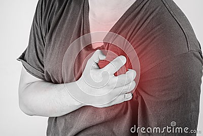 Chest injury in humans .chest pain,joint pains people medical, mono tone highlight at chest Stock Photo