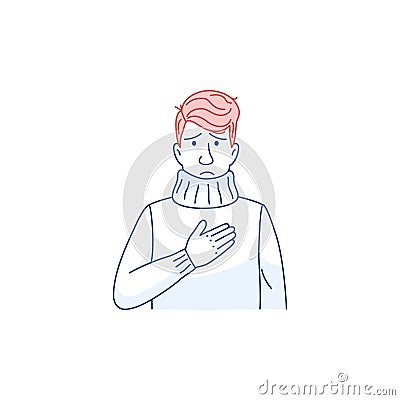 Chest pain symptom line icon. Man has heart attack Vector Illustration