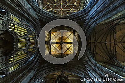 Chester, England, August 14th 2019. The ornate highly decorated wooden ceiling of Chester Cathedral, England Stock Photo