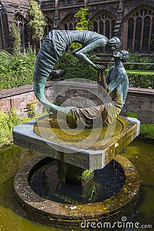 Water of Life Sculpture at Chester Cathedral Editorial Stock Photo