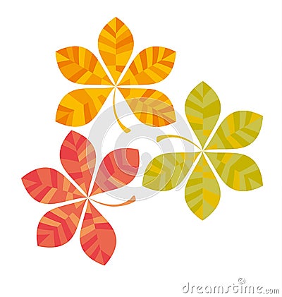 Chestnut abstract stylized fall leaves card template. Vector Illustration