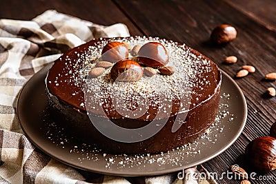 Chestnut cake with almonds and chocolate Stock Photo