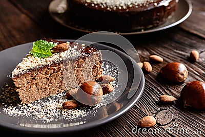 Chestnut cake with almonds and chocolate Stock Photo