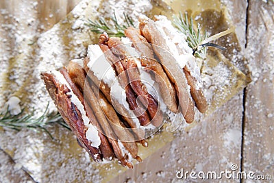 Chestnut flour pancakes with cottage cheese Stock Photo