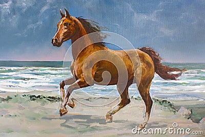 Chestnut horse, fragment of painting Stock Photo