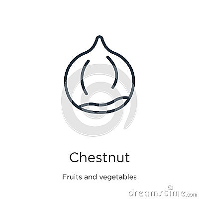 Chestnut icon. Thin linear chestnut outline icon isolated on white background from fruits collection. Line vector chestnut sign, Vector Illustration