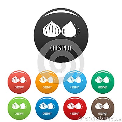 Chestnut icons set color Vector Illustration