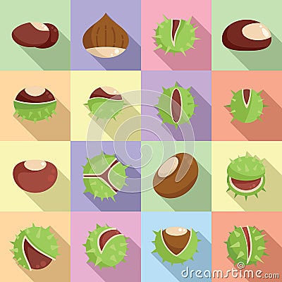 Chestnut icons set flat vector. Horse food Vector Illustration