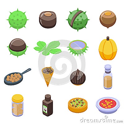 Chestnut icons set, isometric style Vector Illustration