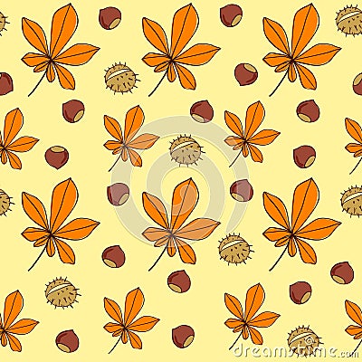 Chestnut leaves and fruits Vector Illustration