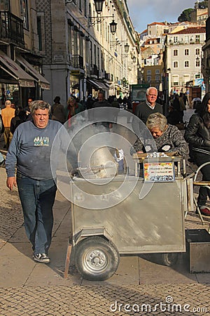 Chestnuts street seller. Lisbon. Portugal Editorial Stock Photo