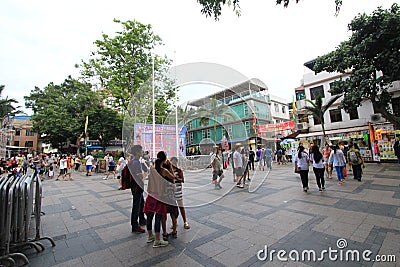 Public, space, town, city, pedestrian, urban, area, square, tree, recreation, street, plaza, tourism, downtown, crowd, leisure, mi Editorial Stock Photo