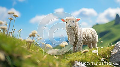 Cheviot Toy Sheep: Studio Ghibli Style With Rubber Material Stock Photo