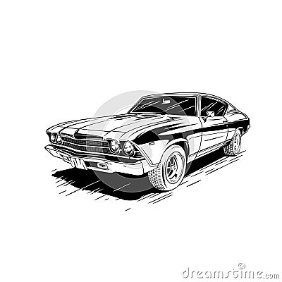 1969 Chevrolet Chevelle car illustration vector line art black and white Vector Illustration