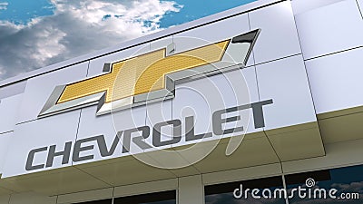 Chevrolet logo on the modern building facade. Editorial 3D rendering Editorial Stock Photo