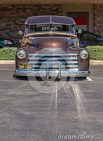 1951 Chevrolet Pick-Up Truck - Brown - Front Portrait Editorial Stock Photo