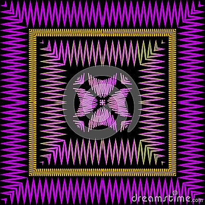 Chevron embroidery violet vector seamless pattern. Stitching textured zigzag background. Tapestry repeat zig zag Vector Illustration