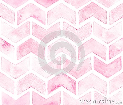 Chevron of light pink color on white background. Watercolor seamless pattern for fabric Stock Photo