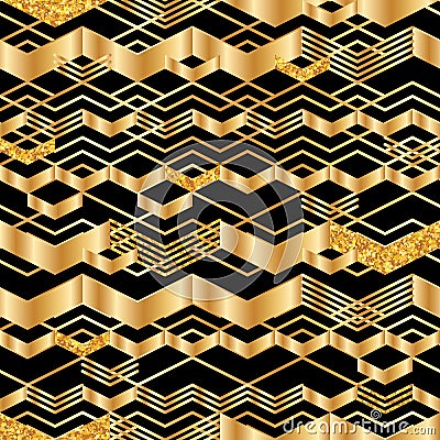 Chevron line golden glitter seamless pattern Vector Illustration