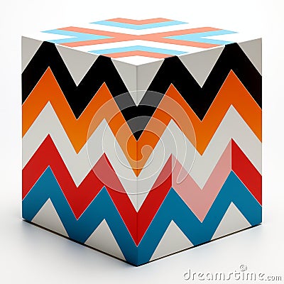 Chevron pattern cube floating, pristine white background, Ai Generated Stock Photo