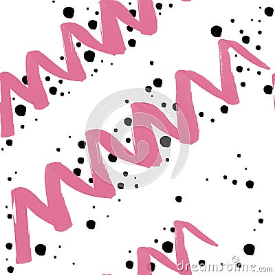 Chevron stripes in bright pink and dotted watercolor spots Stock Photo