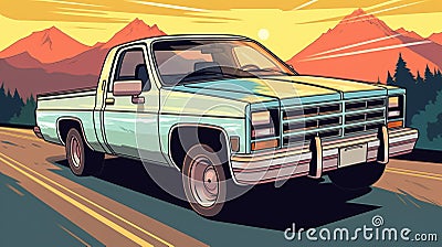 Chevy 1500 Truck Adventure Game With Pop Art-inspired Illustrations Cartoon Illustration