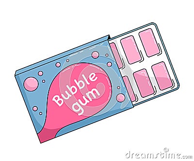 Chewing bubble gum in plastic blister. Vector Illustration