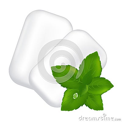 Chewing Gum And Fresh Mint Leaves Vector Illustration