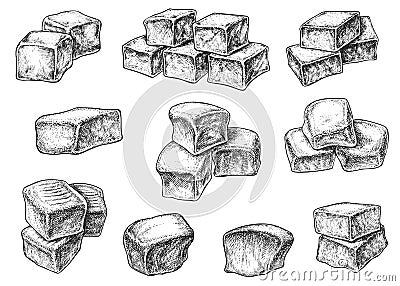 Toffee sweet caramel candy cube isolated sketch Cartoon Illustration