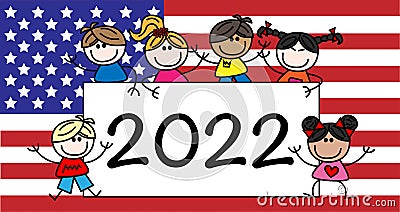 New year 2022 calendar mixed ethnic kids Vector Illustration
