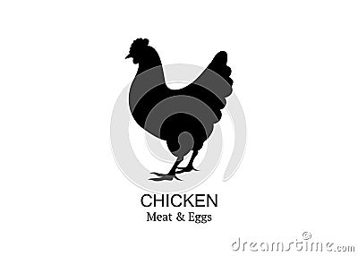 Chicken logo icon, chicken silhouette, bio meat and eggs farm concept. Isolated on white background Vector Illustration