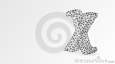 Chi, the letter of a Greek alphabet. Greek numerals, mathematical six hundred number concept. Abstract, digital, wireframe, low Vector Illustration