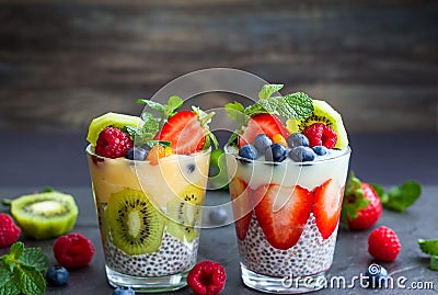 Chia and berry smoothies Stock Photo