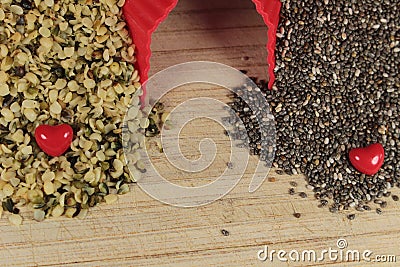 Chia and hemp seeds Stock Photo