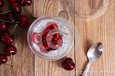 Chia pudding with cherries Stock Photo