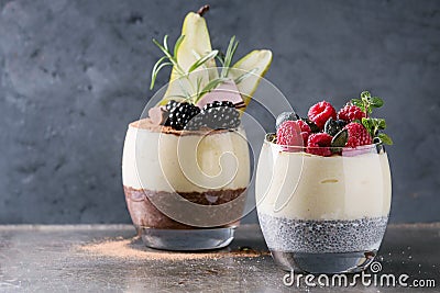 Chia pudding with rice porridge Stock Photo