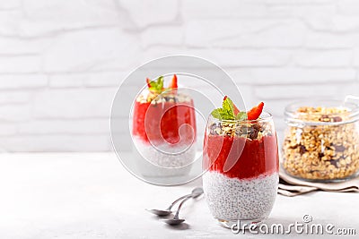 Chia pudding with strawberry sauce Stock Photo