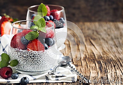 Chia seed pudding with berries Stock Photo