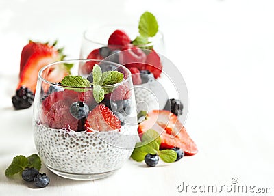 Chia seed pudding with berries Stock Photo