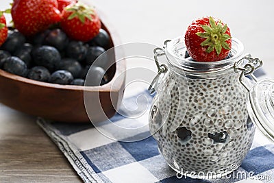 Chia seed pudding with berries Stock Photo