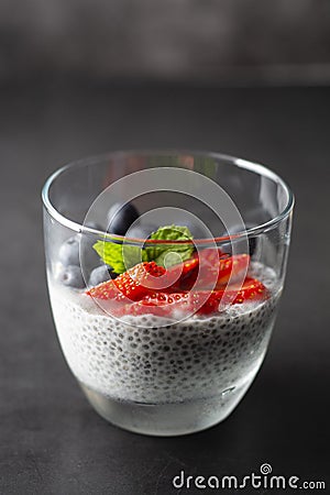 Chia seed pudding with berries. Healthy breakfast Stock Photo