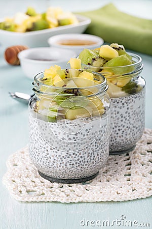 Chia seed pudding with fruits Stock Photo