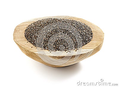 Chia seed served in a wooden bowl Stock Photo