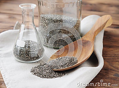 Chia seeds on a wooden spoon Stock Photo